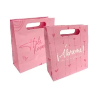 pink logo paper bag with hole handle design
